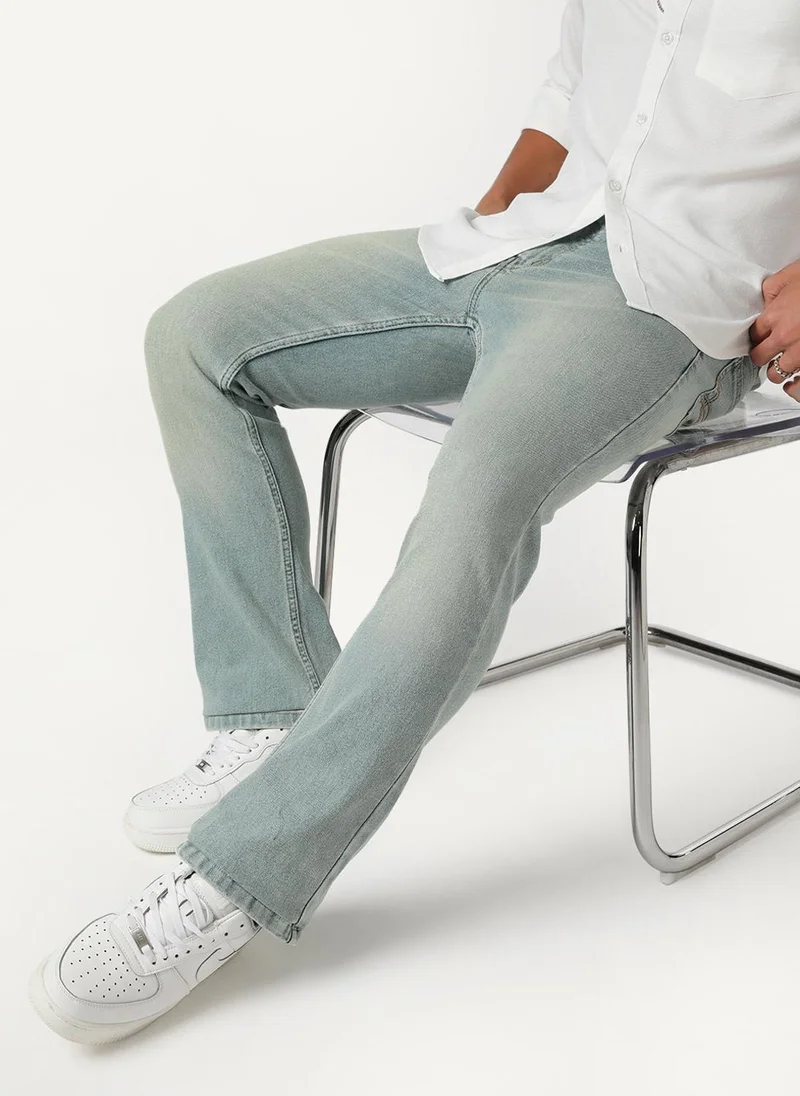 Urbano Fashion Men's Ice Blue Bootcut Fit Mid Rise Tinted Heavy Washed Jeans Stretchable